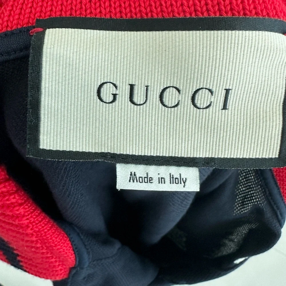 Gucci Black Polo with Red Striped Collar and Multicolor Embroidered Motifs